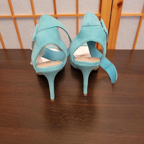 Aqua Pointed Toe Heels with Ankle Strap - Picture 2 of 5